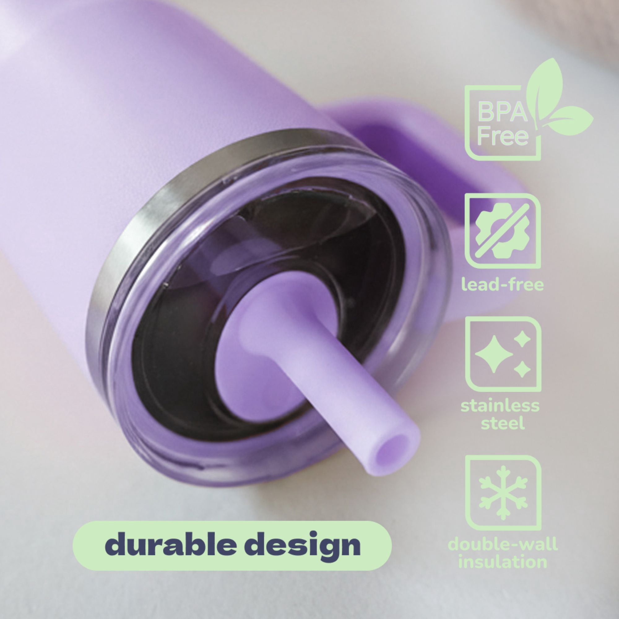 YAYA My First Travel Tumbler for Preschool & Kids 3+, Insulated Stainless Steel Tumbler with Reusable Silicone Straw & Spill-Proof Lid, Cup Holder Compatible, BPA-Free, 12oz, Bats