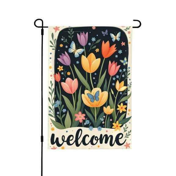 Welcome Spring Garden Flag DoubleSided Floral Tulip Butterfly Design, 12x18 Inch Outdoor Yard Decor, Seasonal Farmhouse Banner, Spring Summer Decor