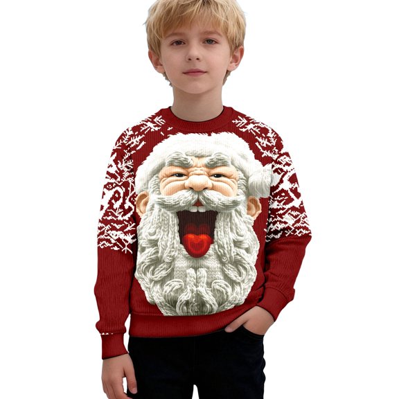 Little Boys Long Sleeve Shirts Print Pullover Hoodie Top Round Neck Fall Winter Clothes ,Size 5-6T , Red
