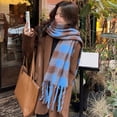 thumbnail image 3 of Tnobhg Women Autumn Winter Fluffy Scarf Plaid Print Thickened Warm Shawl Elegant Tassels Coldproof Long Scarf, 3 of 7