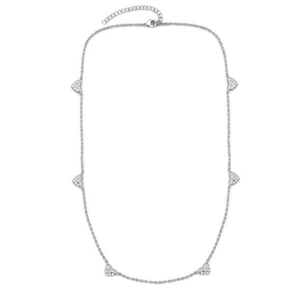 Cate & Chloe Irene 18k White Gold Plated Heart Station Necklace, Gift for Women