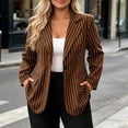 thumbnail image 4 of Striped Blazer For Women, Long Sleeve Button Down Suit Jacket, Casual Collared Work Blouse, Business Casual Office Coat, Trendy Career Wear Brown L, 4 of 7