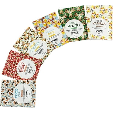 Exsens Intimate Warming Massage Oil 6 Count Sampler Set, One Time Use, Flavored, 3ml (0.1 fl.oz), 6 Count (Pack of 1)