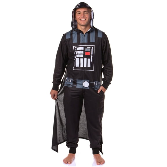 Star Wars Hooded Union Suit | Men's Darth Vader Adult Fleece Caped Costume Pajama Footless Sleeper for Men & Women