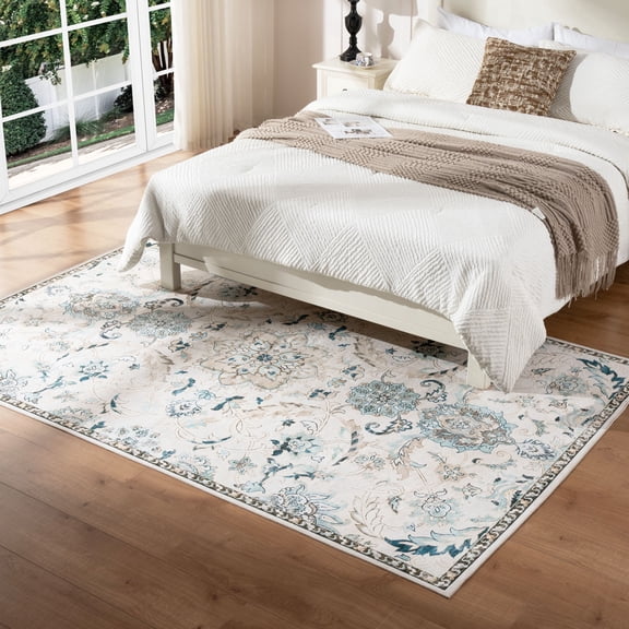 Eclife Washable Vintage Area Rug, Soft Non-Slip Low Pile Carpet with Retro Pattern for Living Room, Bedroom, Dining Room or Office