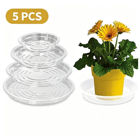 Qocolcyl Under $5 6 Inch Clear Plastic Plant Saucer Tray 5 Pack, Round Transparent Pot Drip Tray Water Catcher Base for Indoor Outdoor Flower Planter