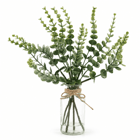 KABUER Artificial Flowers Eucalyptus with Vase Eucalyptus Leaves Faux Greenery for Home Centerpieces Table Farmhouse Decor 15.7"