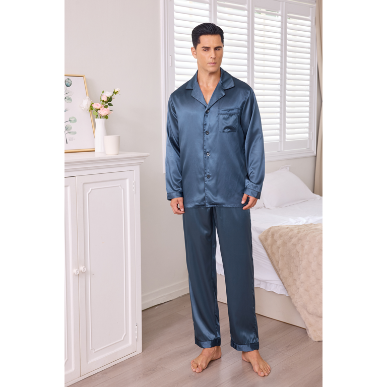Onimisc Men's Satin Silk Pajama Set Long Sleeve photo 4