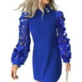 thumbnail image 3 of LilyLLL Womens Vintage Puff Sleeve Turtle Neck Mesh Sheer Patchwork Mini Dress, 3 of 3
