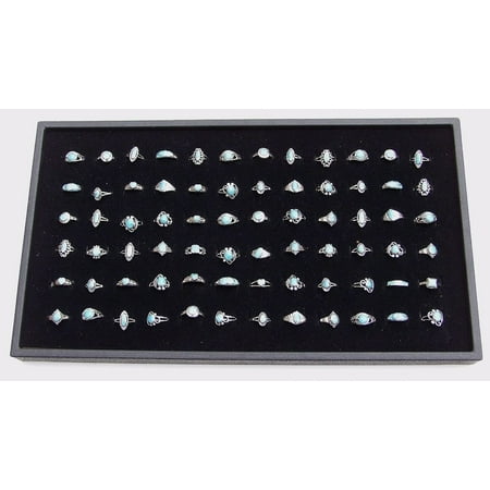 - 72 Slot Black Jewelry Travel Ring Insert Display Pad with Stackable Tray