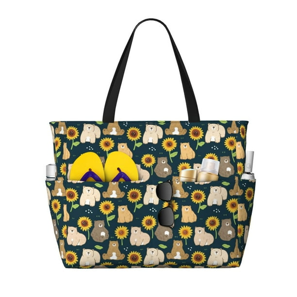 Easygdp Bear Sunflower Bolsa de Viaje de Playa de Gran Capacidad, Bolsa Tote Perfecta para la Playa, Escapadas de Fin de Semana y Viajes