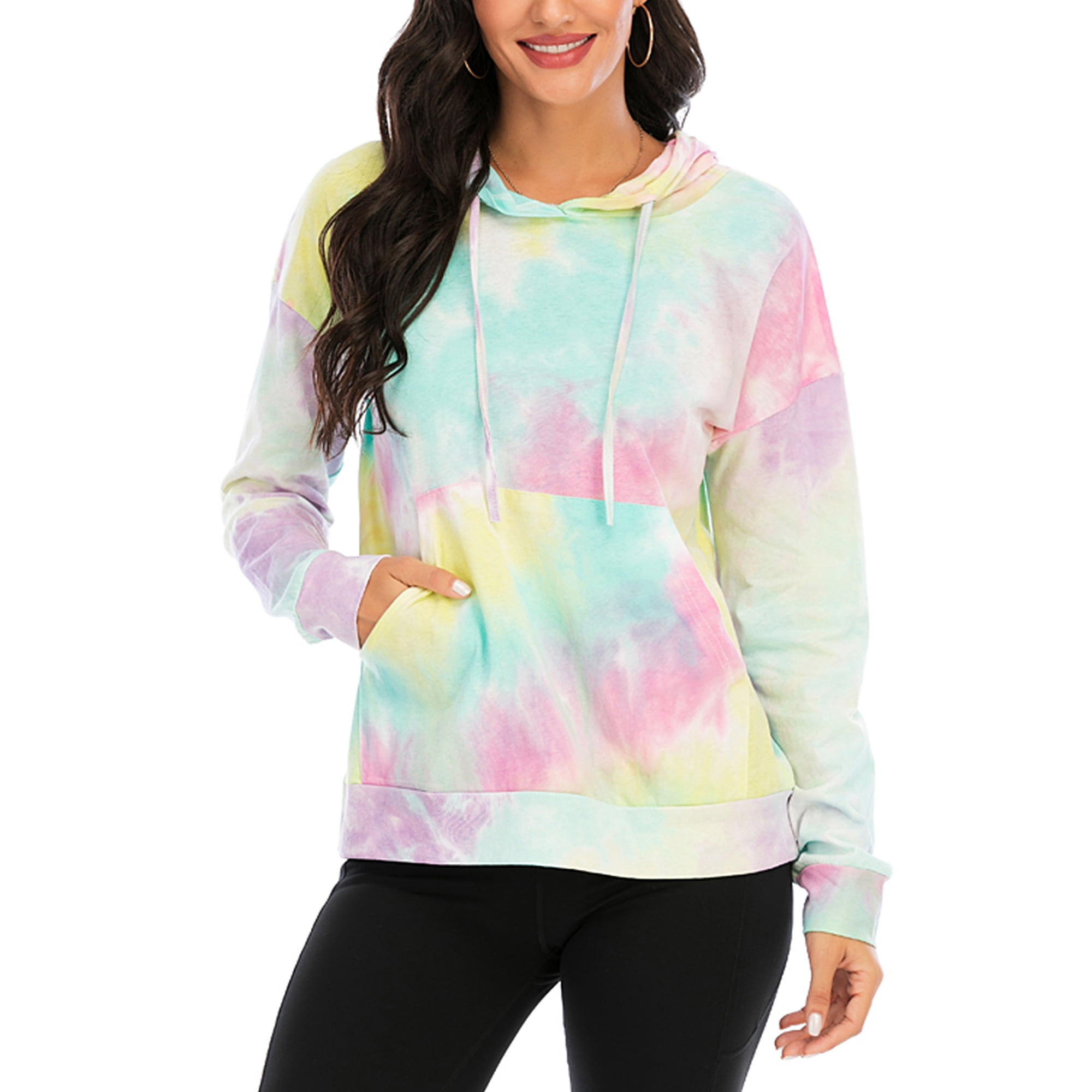 Women Winter Tie Dye Hoodies Sweatshirt Hooded Sweater Jumper Tops Pullover  Outwear Ladies Rainbow Hoody Pocket Tunic Gradient Lounge Wear T-Shirt Tops  | Walmart Canada
