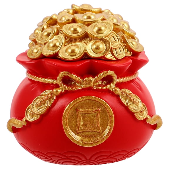 HOOWIFFY Chinese New Year Table Decor Red Resin Wealth Bag Shaped Decoration for Holiday Celebration