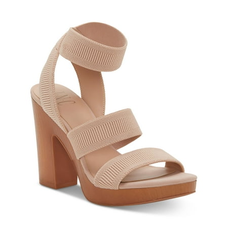 

INC Womens Pink 1/2 Platform Ribbed Elastic Straps Ankle Strap Comfort Roesia Round Toe Block Heel Slip On Dress Sandals 8.5 M