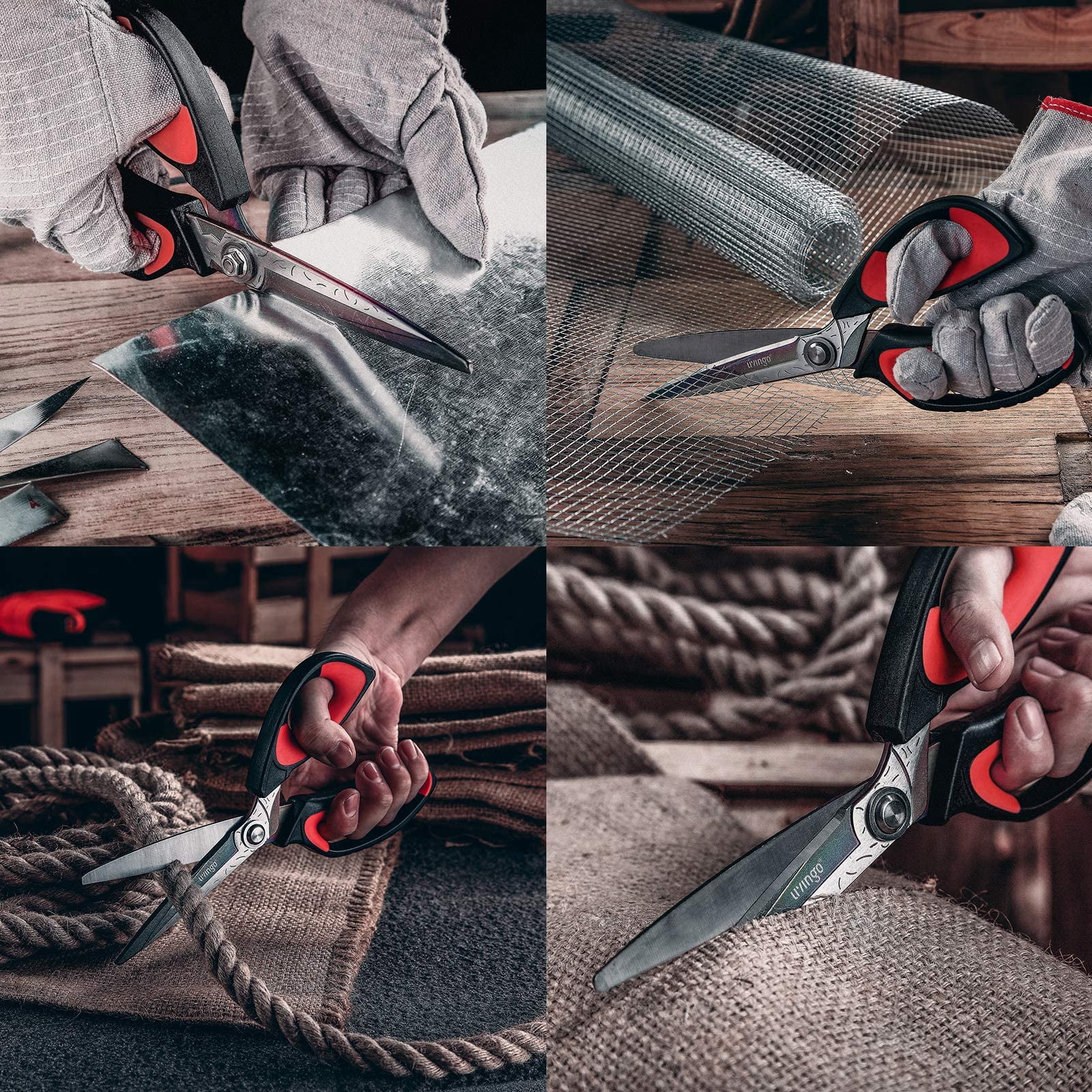 10" Multipurpose Heavy Duty  Titanium Coating Forged Stainless Steel Tool Industrial Shop Shears For Household Pruning Gardening Fabric Red/black