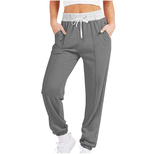 Stretch Active Pants for Women Fall High Waist Drawstring Wide Leg Pants Casual Loose Fitting Workout Trouser Pants Straight Leg Pants Women S-45 Gray XXL