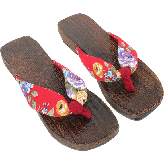 WORGEOUS 1 Pair of Japanese Style Clog Slippers Home Women Clog Sandals Wooden Clogs Shoes(38)