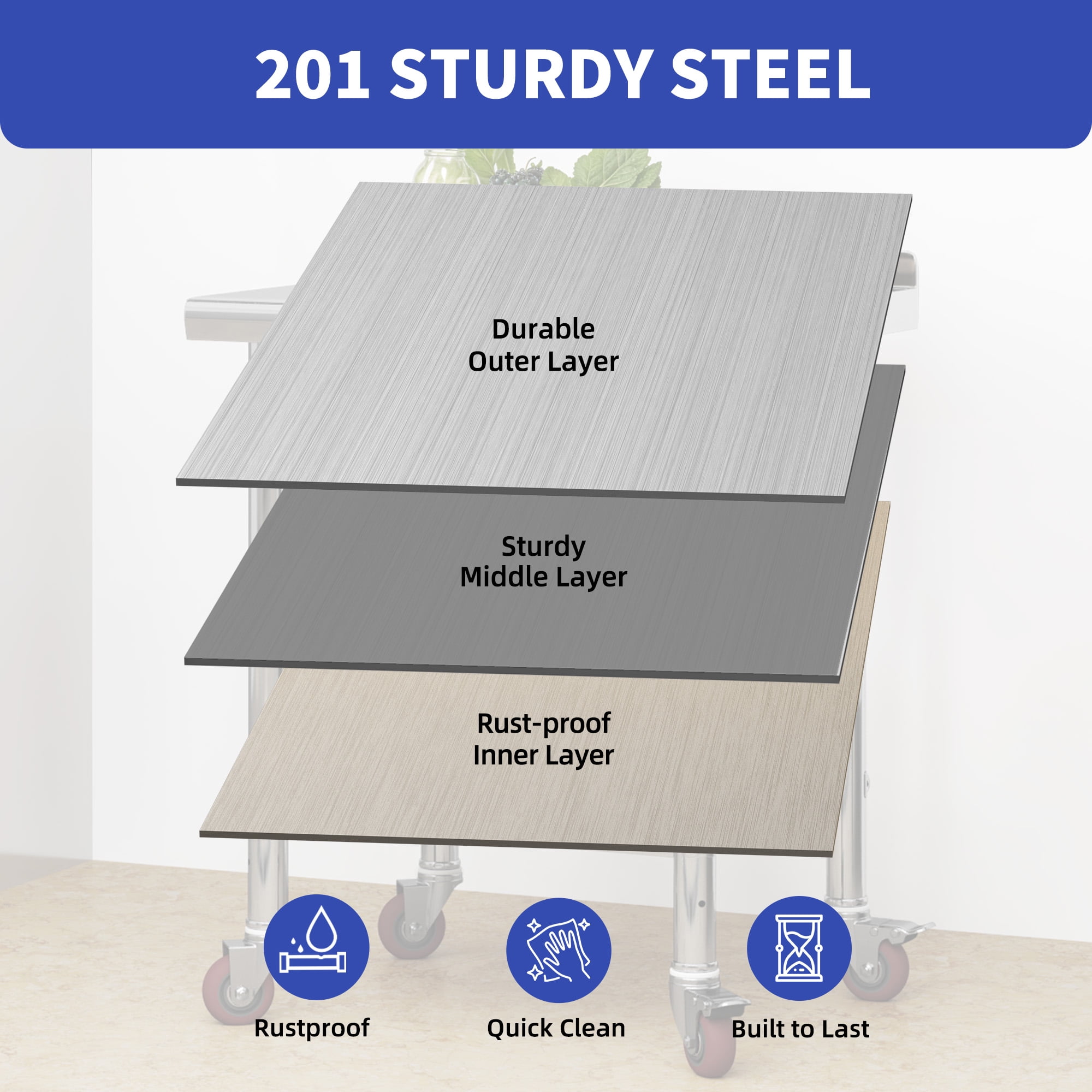 ModFusion 30" Stainless Steel Table with Hooks, Backsplash, Wheels, Adjustable Rack Shelves, Heavy-Duty Metal 840 lbs Capacity, Commercial Kitchens Workshops