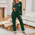 thumbnail image 2 of GILIGEGE Two Piece Sets for Women Summer Cotton Pajamas for Women Set Button Down Cotton Pants with Pockets 2 Piece Notch Collar Sets Sleepwear Set Summer Soft Casual Lounge Sets Green Xl, 2 of 9