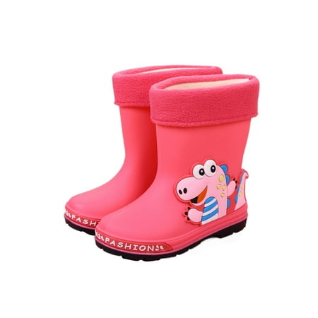 

SIMANLAN Chidren Comfort Mid Calf Boot Cute Waterproof Garden Shoes Rainy Pull On Rainboot Pink Dinosaur Plush 2Y