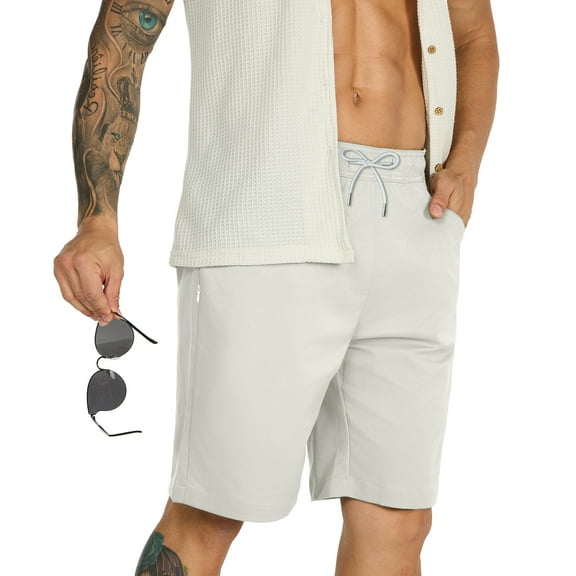 FEDTOSING Mens Casual Shorts Stretch Drawstring Summer Beach Shorts with Pockets, 9 inch Inseam, Sizes 30-38