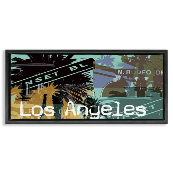 Stupell Industries Los Angeles Travel Collage Town & City Painting Black Floater Framed Canvas Art Print Wall Art, 25 x 11