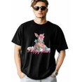 thumbnail image 1 of Camisetas para hombre, camiseta de algodón con cuello redondo, diseño de conejo de Pascua y huevo colorido, manga corta, flores de primavera., 1 of 8