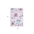 thumbnail image 5 of 5' X 8' Pink White and Blue Juvenile Castle and Rainbow Youthful Area Rug, 5 of 6