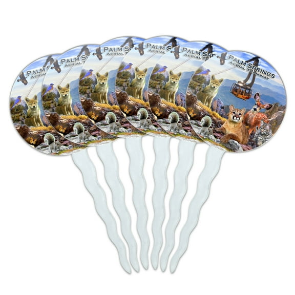 Palm Springs Aerial Tramway California CA Animals Cougar Deer Bobcat Cupcake Picks Toppers Decoration Set of 6