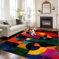 thumbnail image 3 of Abstract Face Washable Living Room Rugs 9'x12', Colorful Boho Modern Geometric Splicing Low Pile Throw Large Area Rug Non-Slip Sturdy Edge Binding Carpet for Bedroom Dining Room Office, 3 of 9
