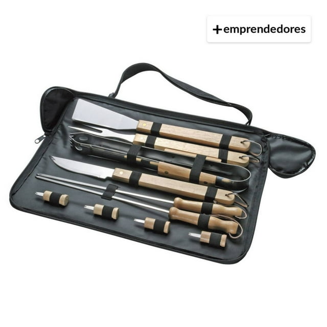 Set de asado portátil genérico de 10 piezas con funda de 11,5 x 42,5 cm