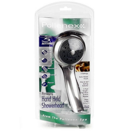 Pollenex Brushed Nickel 5-Setting Massaging Handheld Shower Head