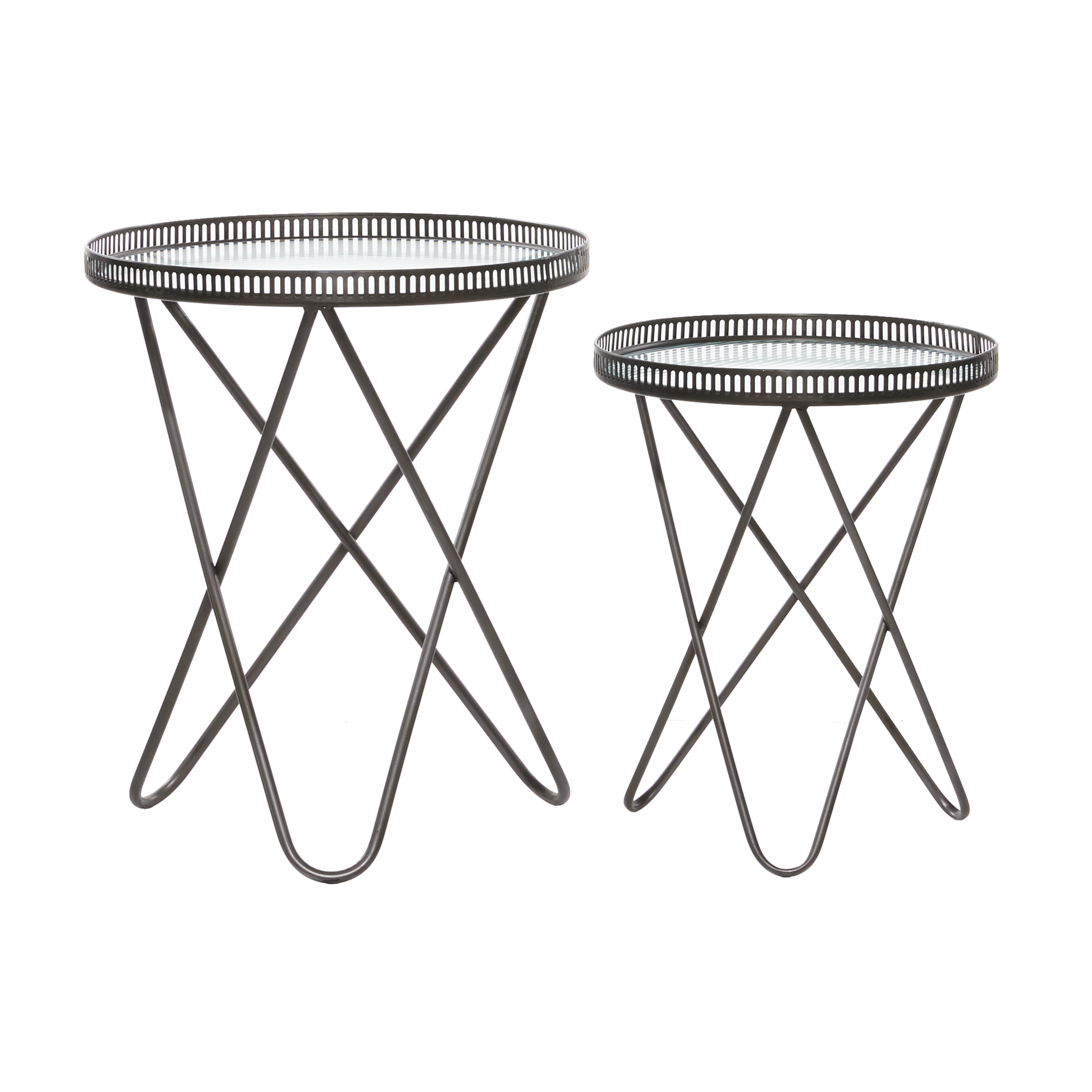 DecMode 20", 27" Grey Metal Industrial Accent Table, Set of 2