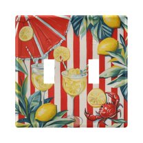 Yayeee Toggle Light Switch Wall Plate 2-Gang 4.56"x4.48" Decorative Outlet Cover, White Striped Lemon