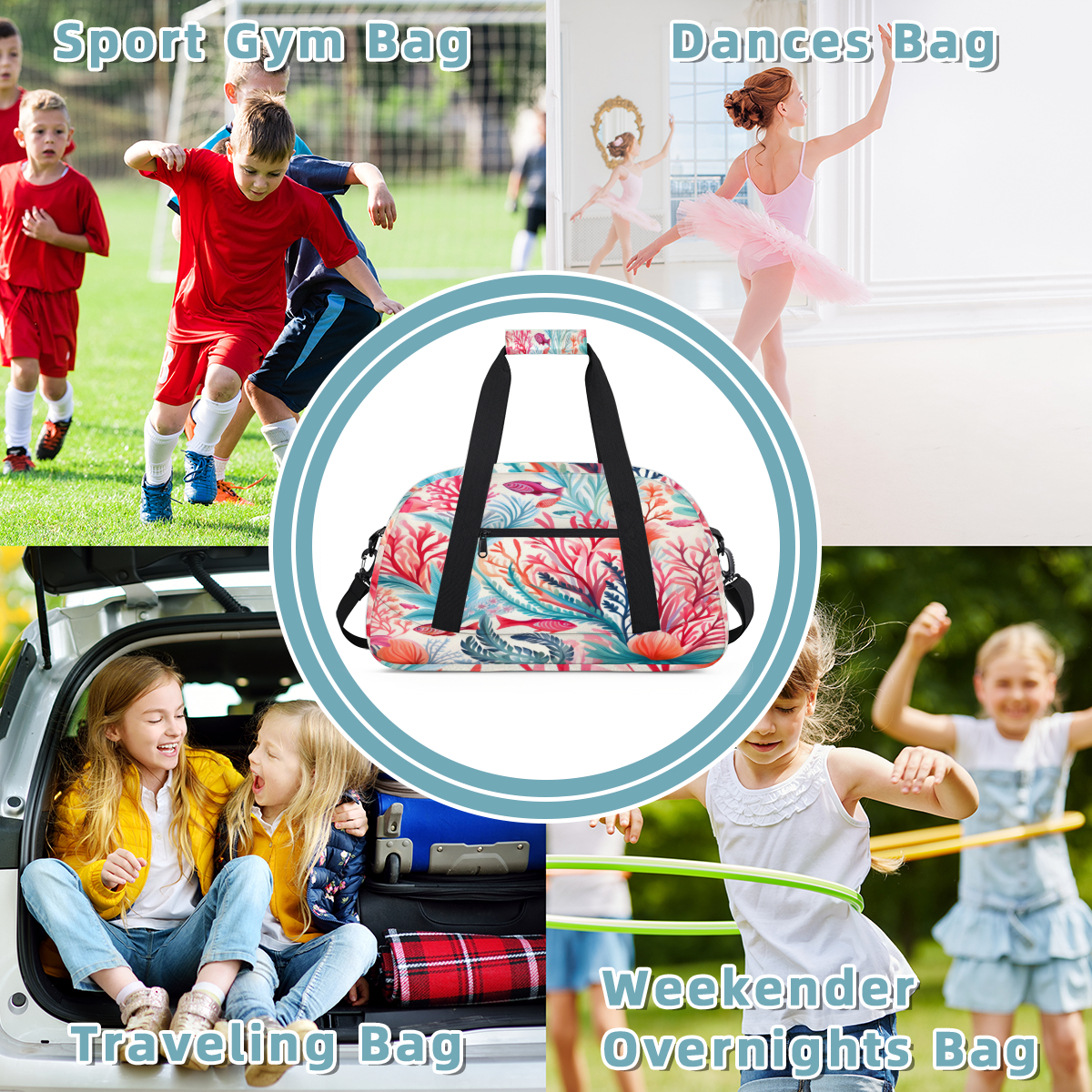 Herdesigns Sports Duffle Bags Travel Duffle Bag Gym Bag Red Pink Corals Ocean Fish Weekender Travel Bag Waterproof Overnight Bag Carry On Travel Tote Bag Dance Bags