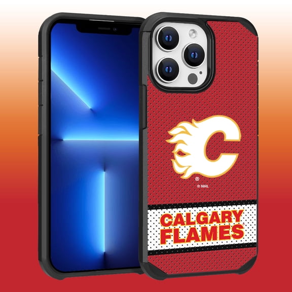 Apple iPhone 13 Pro Max - NHL Licensed Calgary Flames Team Logo on Jersey Textured Dual Layer Case