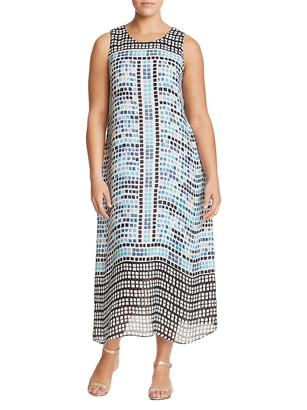 NIC+ZOE Nic + Zoe Womens Plus Printed Sleeveless Midi Dress Blue 1X