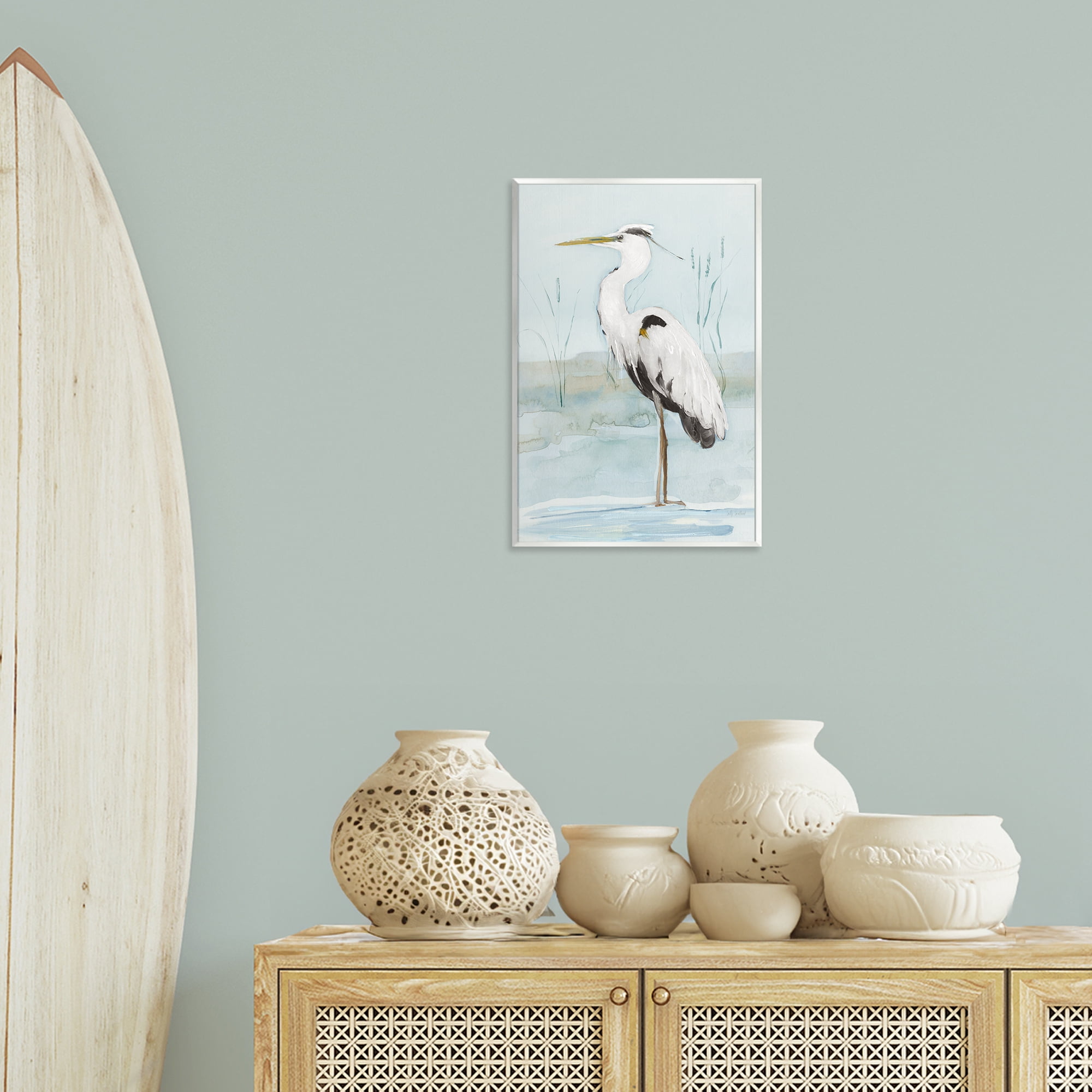 Stupell Industries Standing White Egret Animals Painting Unframed Art Print Wall Art, 13 x 19