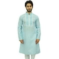 thumbnail image 5 of Atasi Men's Designer Blue Kurta Pyjama Set Long Cotton Punjabi Shirt-Medium, 5 of 7