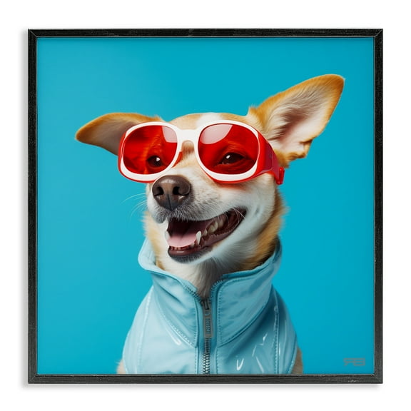 Stupell Industries Stylish Dog on Blue Animals & Insects Painting Black Framed Art Print Wall Art, 12 x 12