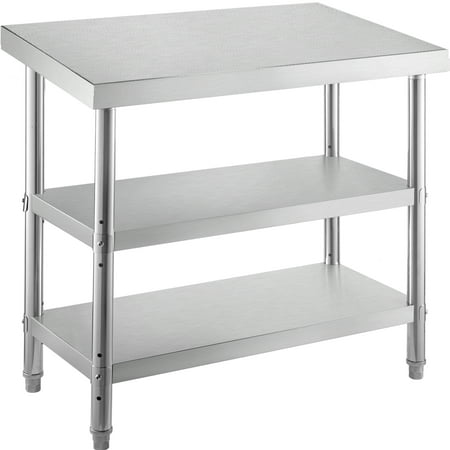 

VEVOR Outdoor Food Prep Table Commercial Stainless Steel Table 2 Adjustable Undershelf BBQ Prep Table Heavy Duty Kitchen Work Table for Garage Home Warehouse and Kitchen Silver