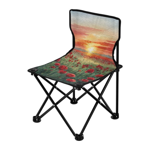 Folding Chair（Maximum weight capacity 220lb）Camping Chair For Camping Picnicking Outdoor Beach and Travel Red Poppies
