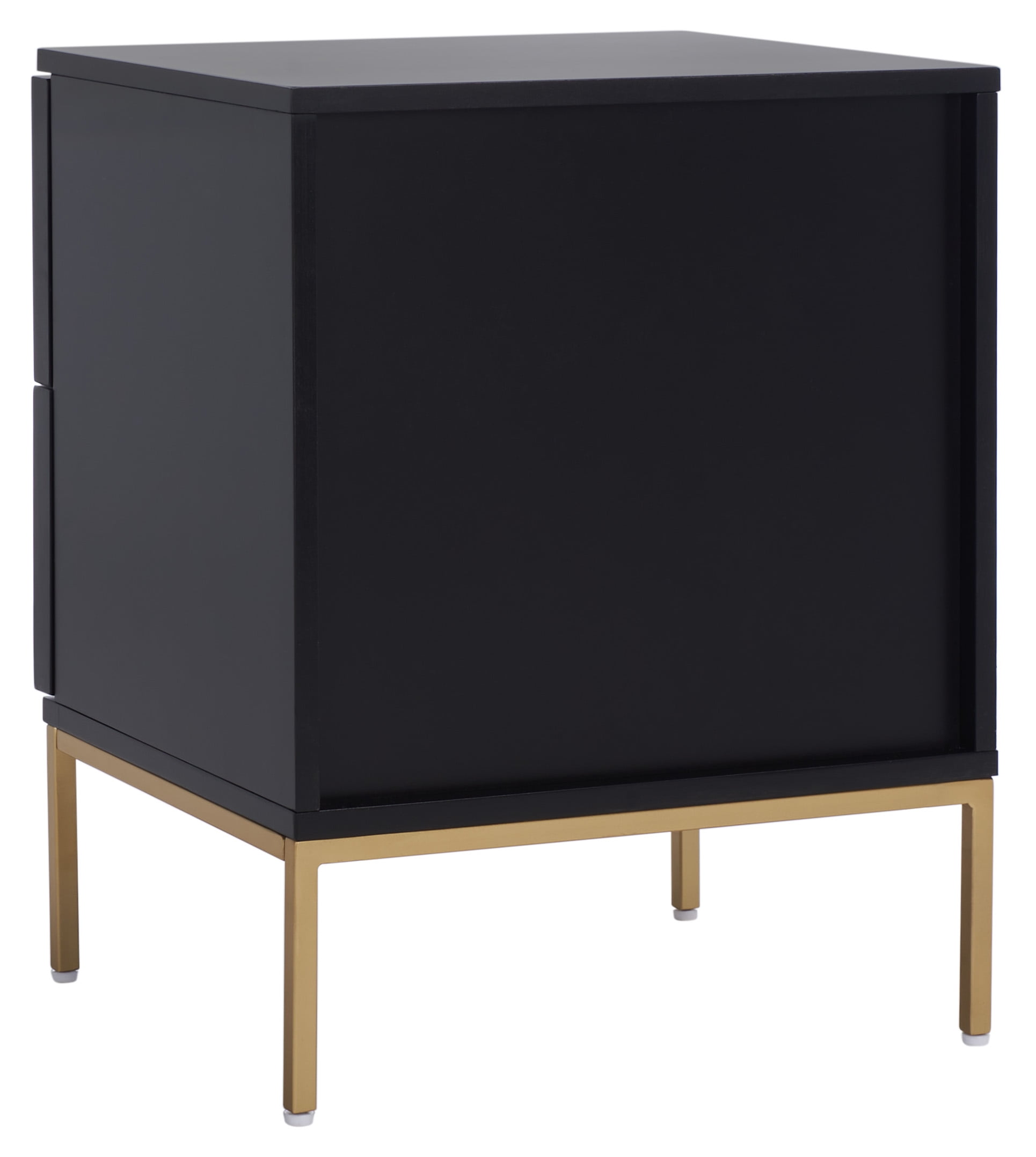 SAFAVIEH Zadie 2 Drawer Rattan Nightstand, Black w/ Natural Rattan/Gold Legs