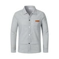 thumbnail image 3 of GuangCheng George Men Textured Button Up Shirt Jacket Chest Pocket with Label Patch Long Sleeve Casual Layering Overshirts,Gray,XL, 3 of 4
