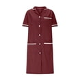 thumbnail image 4 of Xfvqtps Robe d'Infirmière pour Femmes avec Poches Bouton Manches Courtes Col à Revers Robe de Travail Bourgogne, 4 of 6