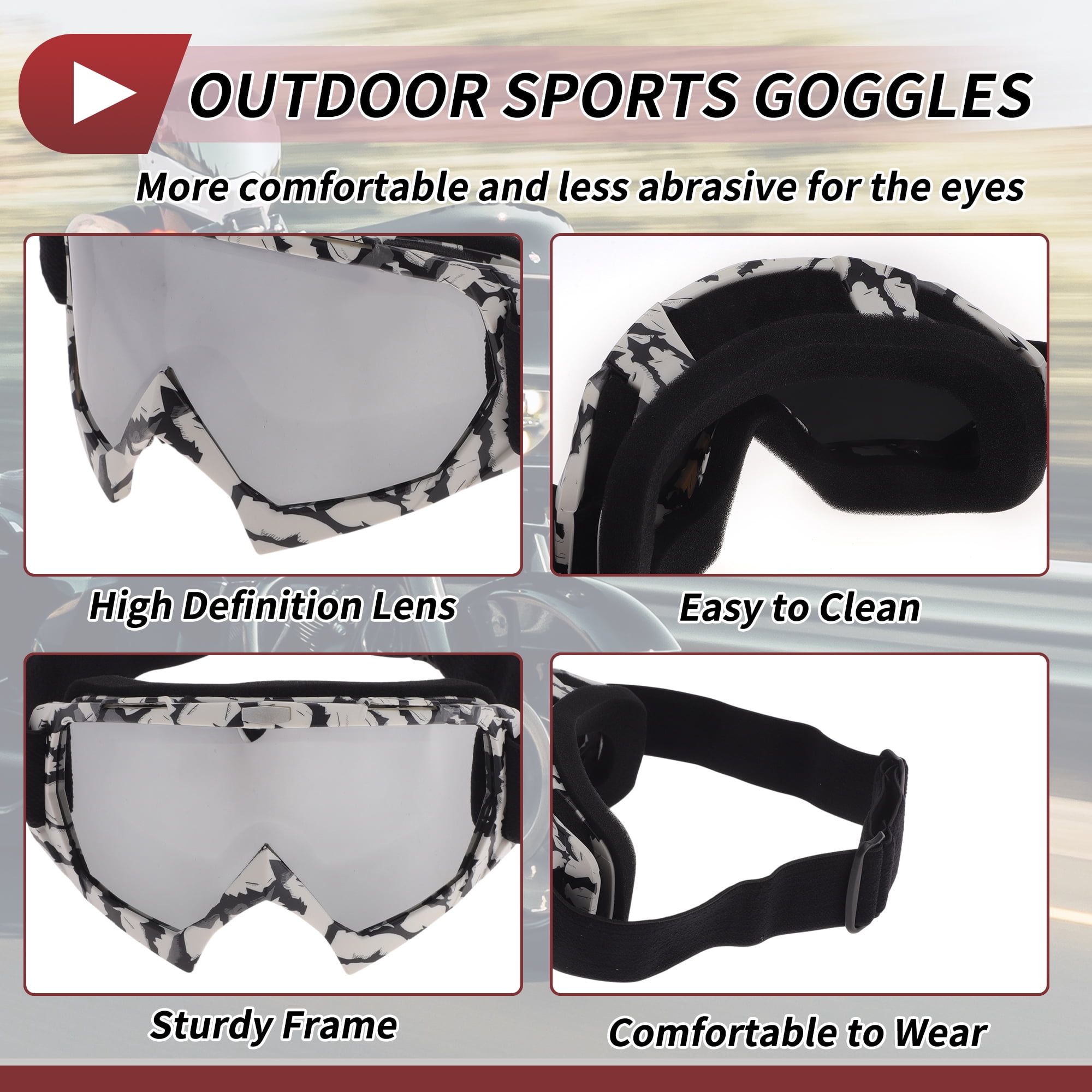 Unique Bargains Motorcycle Riding Goggles PC TPU Cycling Sunglasses Silver Tone Lens Black White Frame