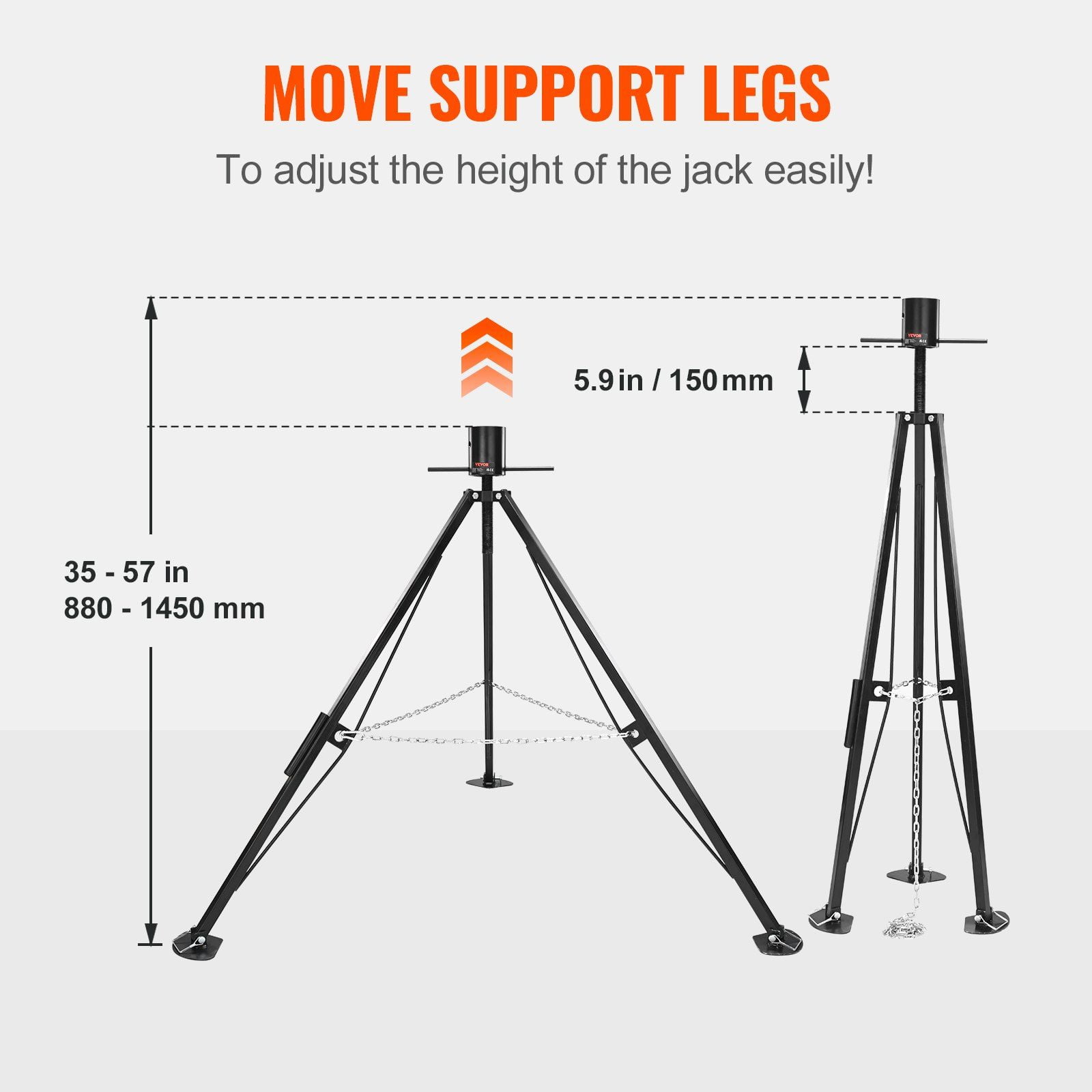 5000 LBS Capacity 5th Wheel Tripod Stabilizer, Adjustable 35"-57" Height, Heavy-Duty RV Trailer Jack for Campers & Gooseneck Trailers