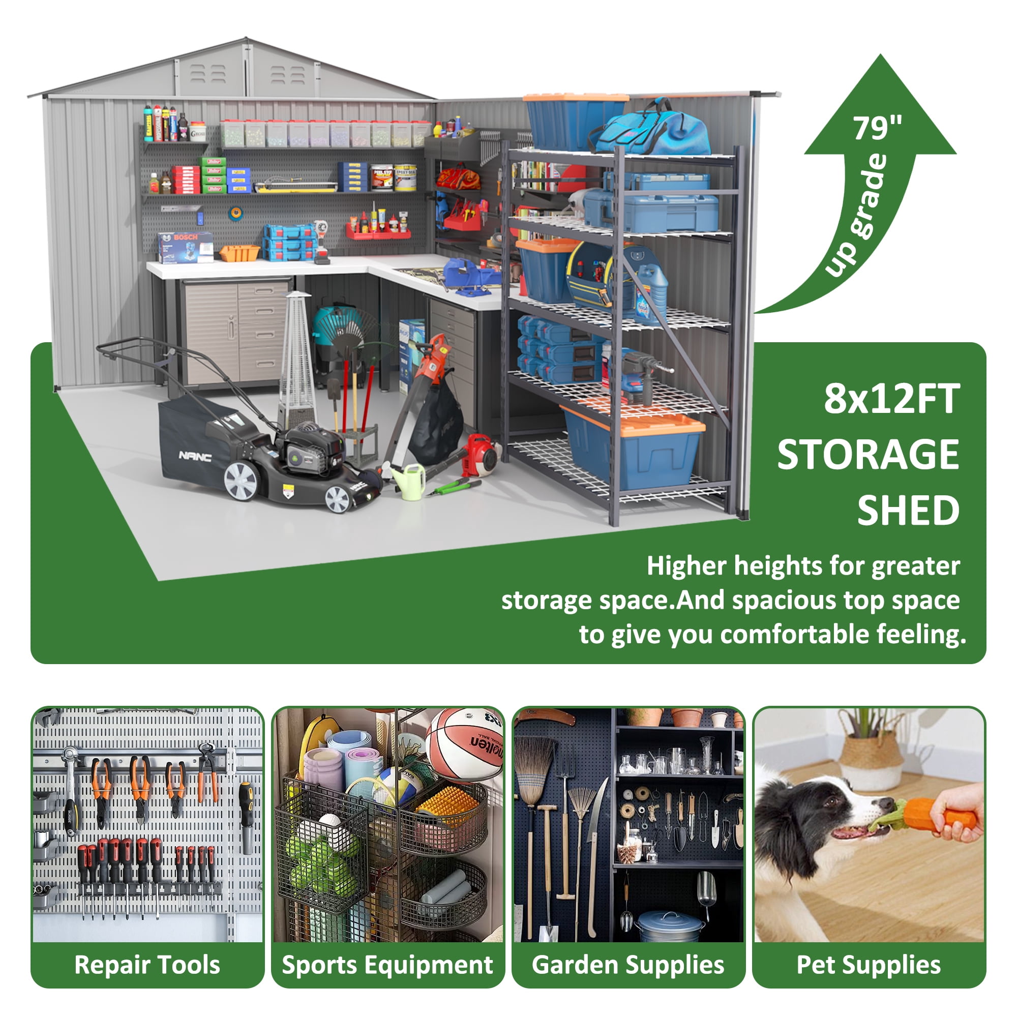 NETAJE 8'x12' Outdoor Storage Shed, Large Metal Shed with Lockable Door & Sloped Roof, Tool Shed with Upgraded Frame for Backyard, Garden, Lawn