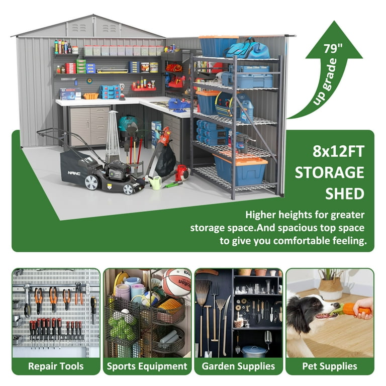 NETAJE 8'x12' Outdoor Metal Storage Shed with Upgraded Frame and