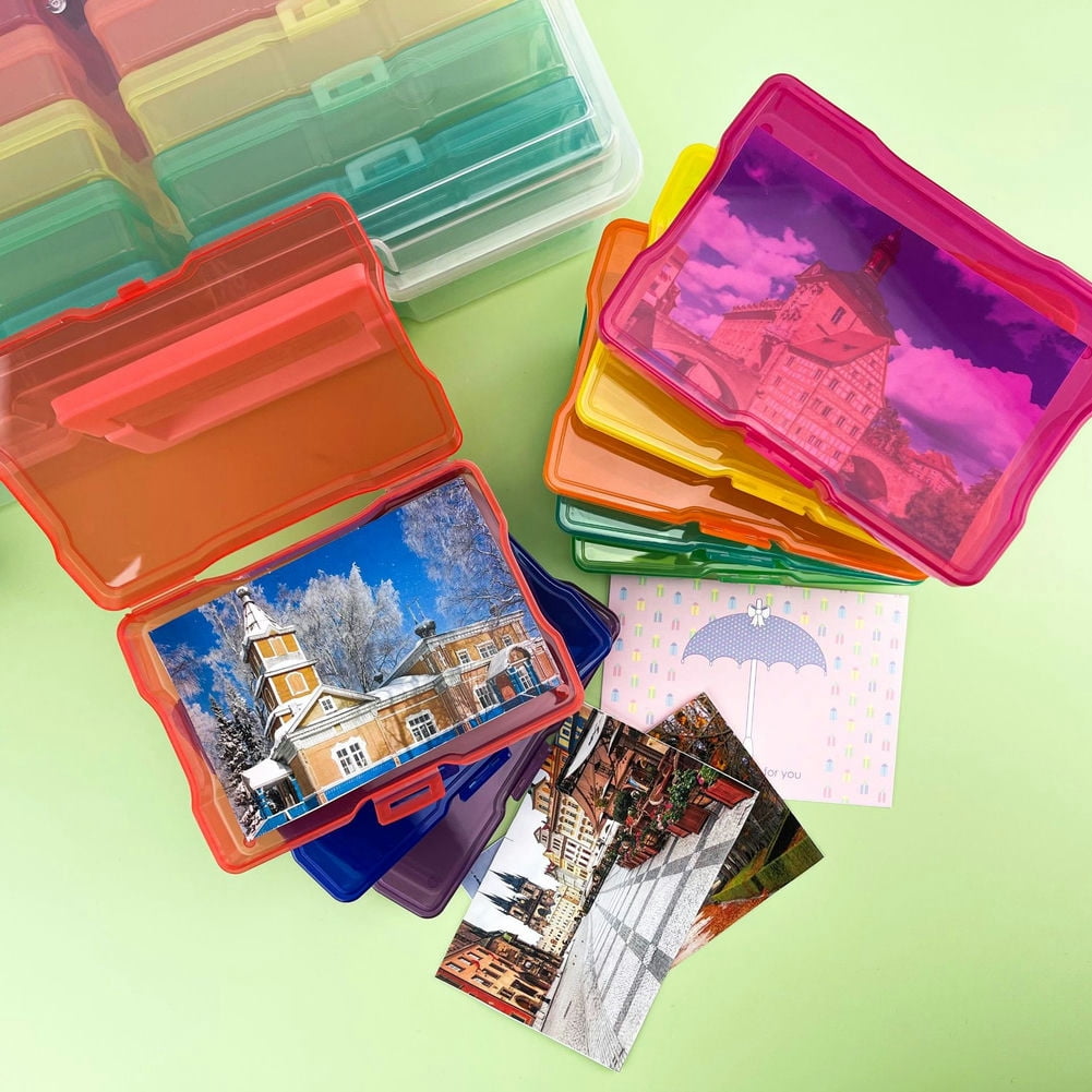 KYAIGUO Photo Storage Box with 16 PCS Color 4*6 Photo Box, Plastic Clear Craft Organizers and Storage with Handle for Photos,Picture
